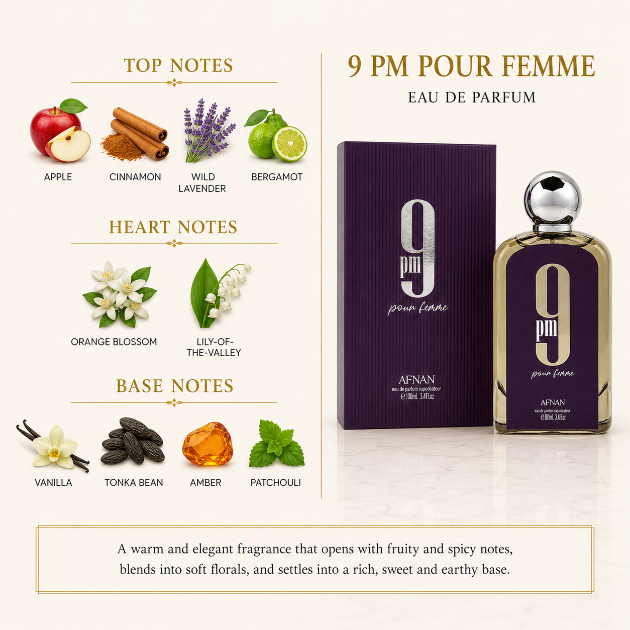 9 PM Pour Femme by Afnan for Women 3.4 oz (100ml) EDP Spray