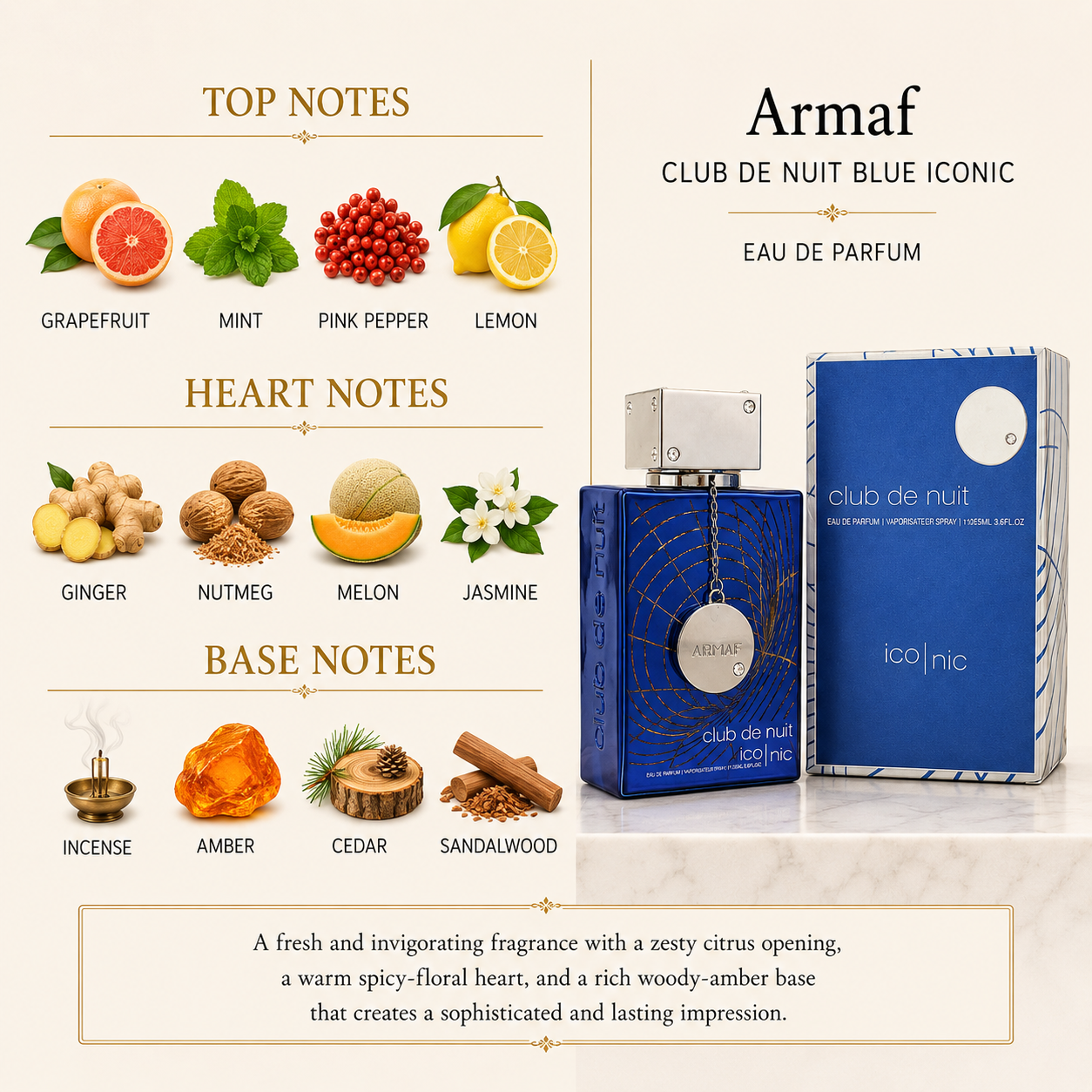 Armaf Men's Club De Nuit Blue Iconic EDP Spray 3.6 oz (100ml)