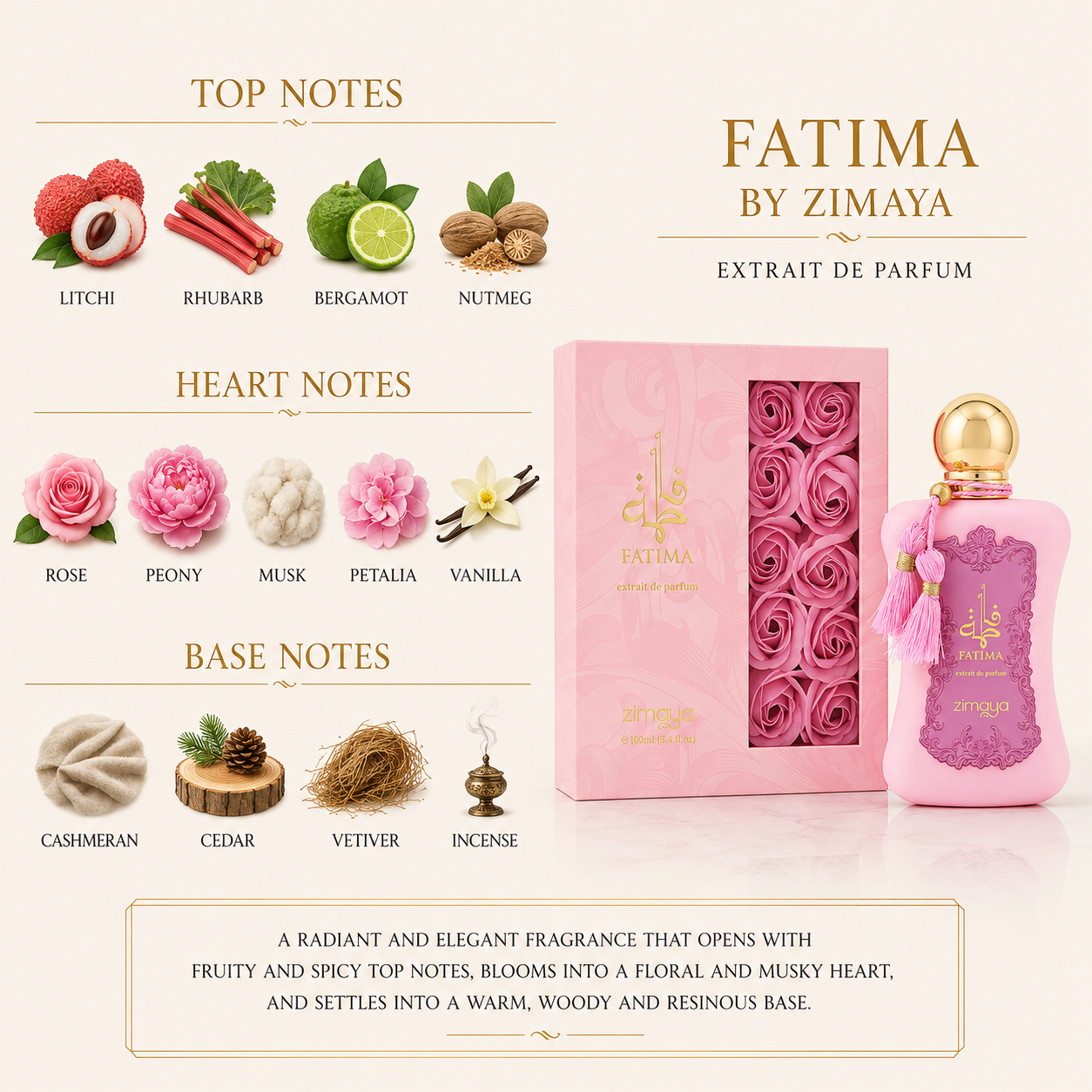Fatima by Zimaya for Women - 3.4 oz (100ml) Extrait De Parfum Spray