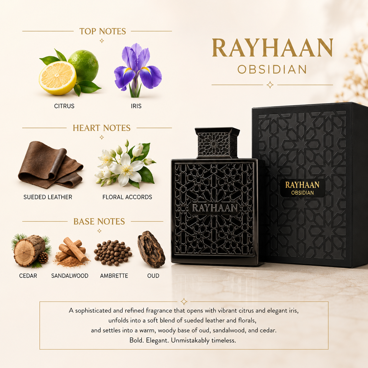 Rayhaan Obsidian Men’s EDP 3.3 oz (100ml) Spray