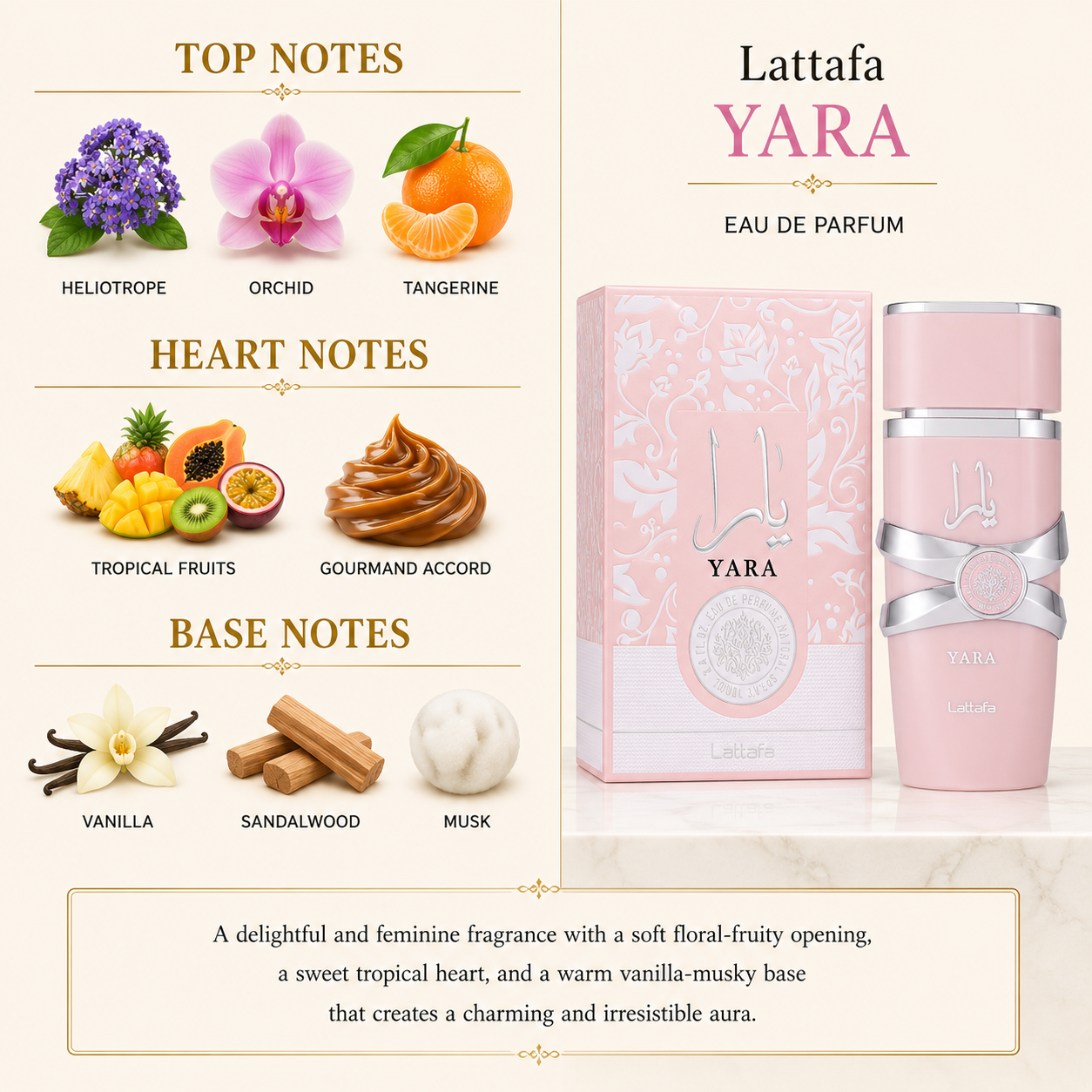 Lattafa Ladies Yara EDP 3.38 oz (100ml)