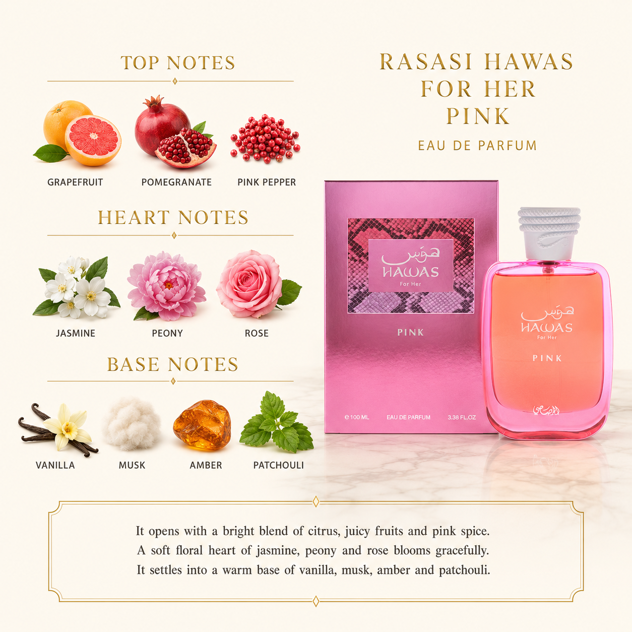 Rasasi Hawas Pink Ladies EDP 3.4 oz (100ml)