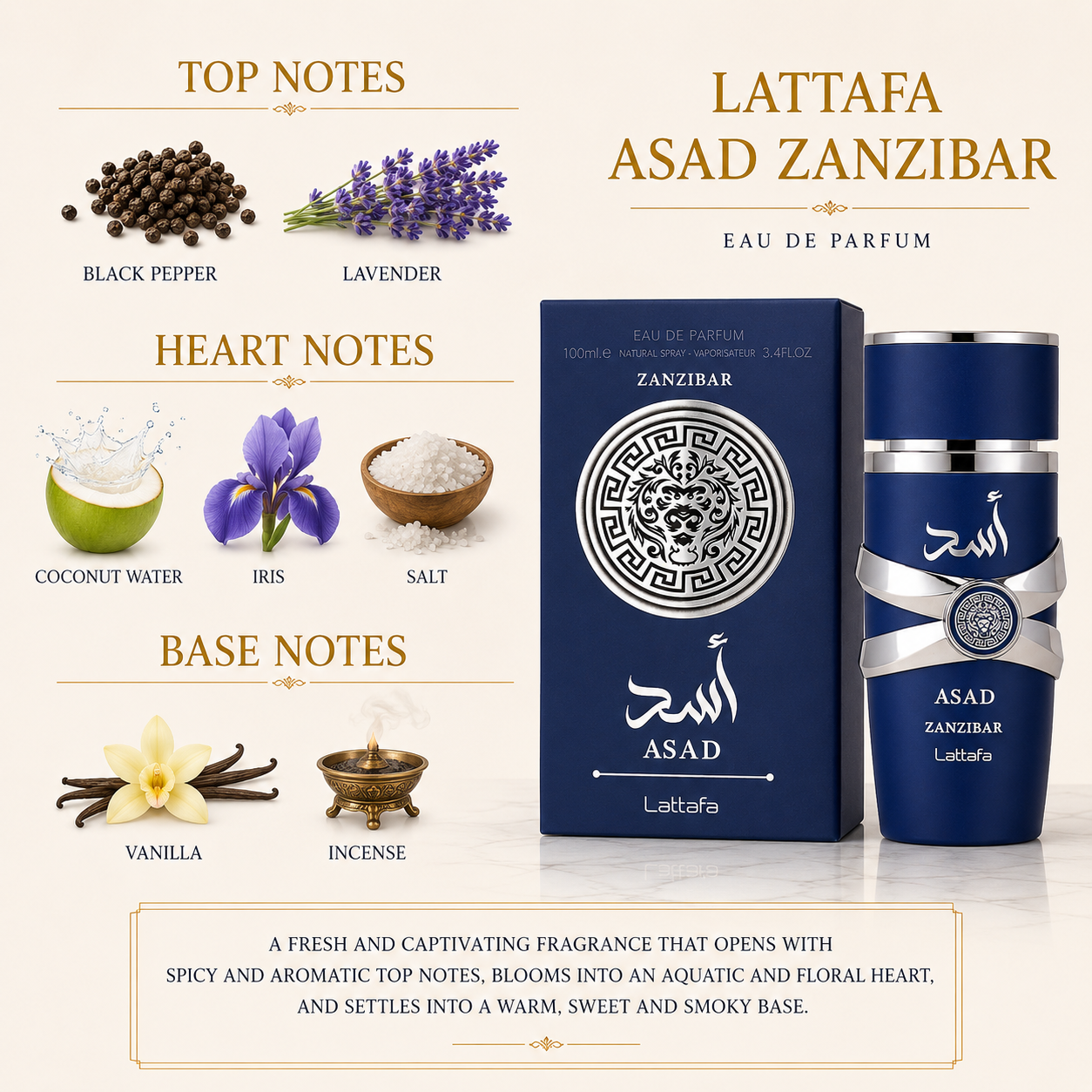 Lattafa Asad Zanzibar Men 3.4 oz (100ml) EDP Spray