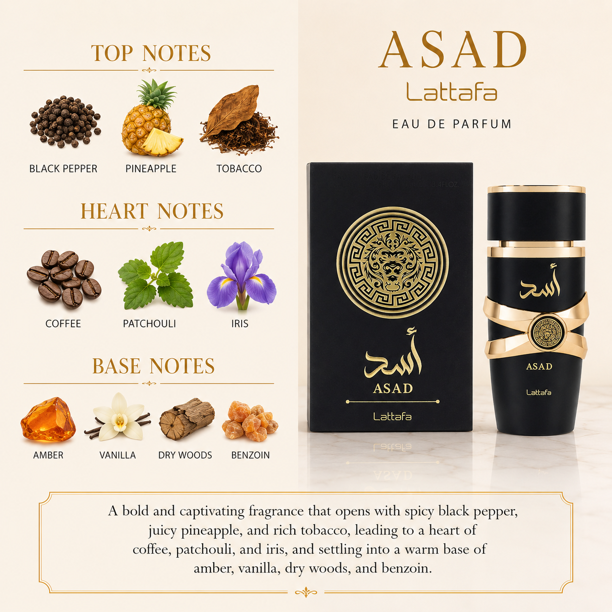 Lattafa Asad for Men 3.4 oz (100ml) EDP Spray