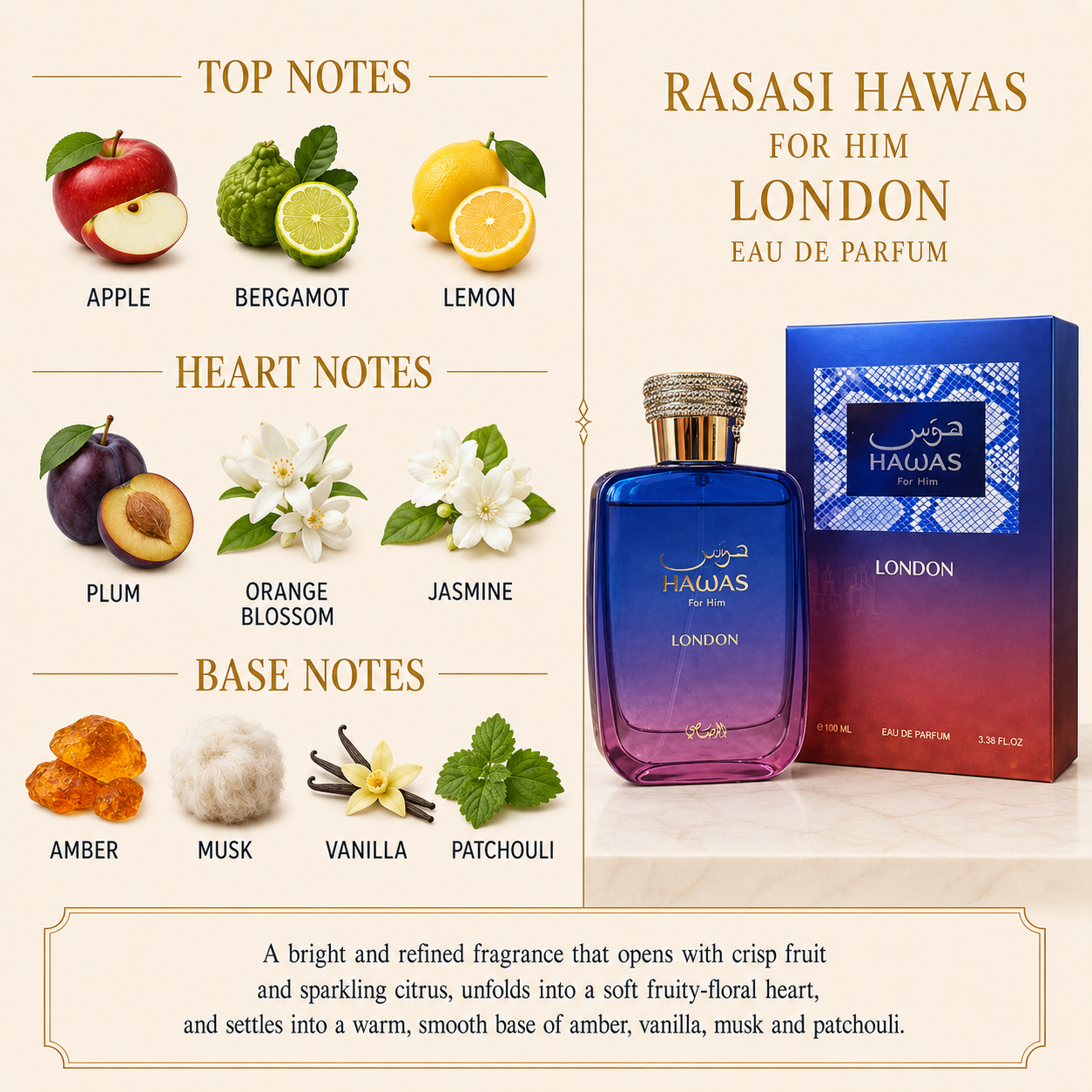 Rasasi Hawas London Unisex EDP 3.4 oz (100ml)