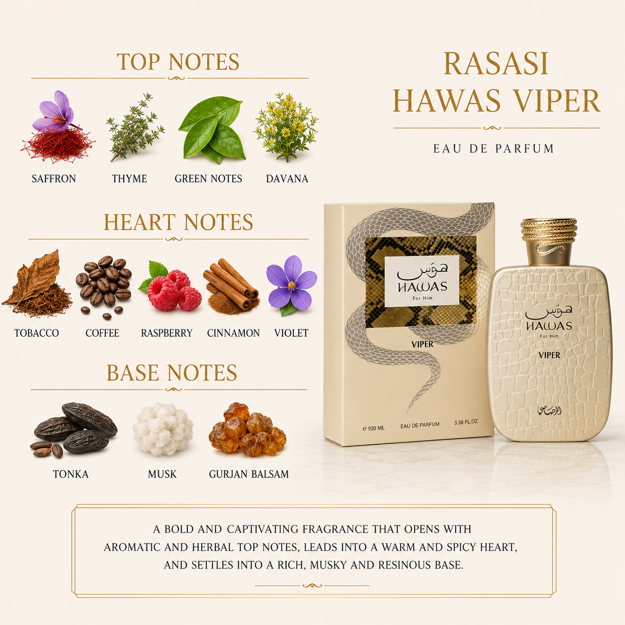 Rasasi Hawas Viper Men's EDP Spray 3.38 oz (100ml)