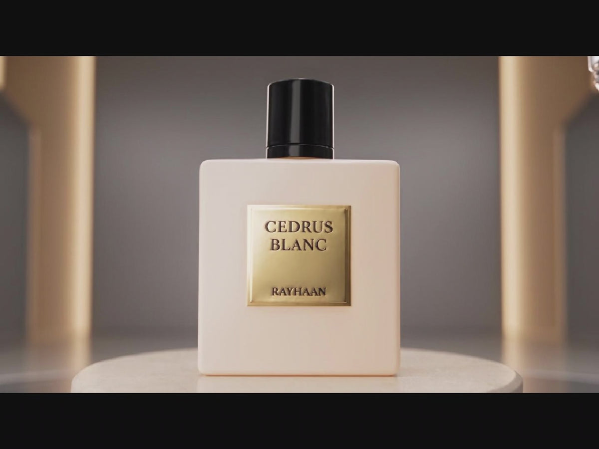 Load video: Rayhaan Cedrus Blanc Unisex EDP Spray 3.4 oz (100 ml)